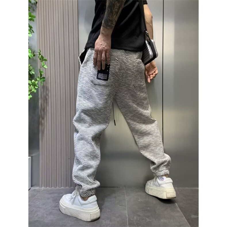 1506-1/KC811/P50男新款条纹加绒卫裤潮流冬季加厚时尚运动裤,男装休闲裤,星座1506-1
