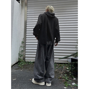 落肩袖慵懒风氛围感街头卫衣连帽竖纹肌理休闲卫衣HY856P55控88图片