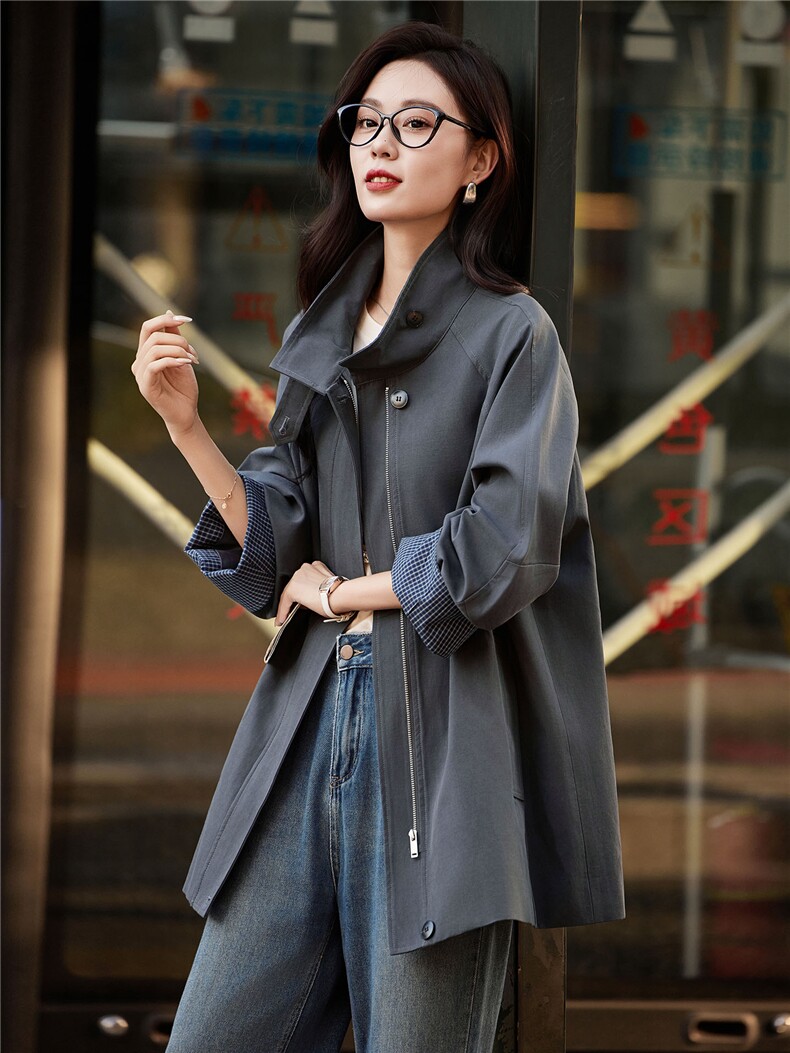 时尚拼接格子风衣外套女2025秋季新款洋气减龄巨好看中长款大衣女,女装风衣,靓衣阁