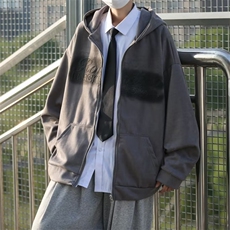 秋季拉链连帽夹克开衫上衣男麂皮绒美式复古卫衣外套W6084-P57，男装卫衣，星座512-2
