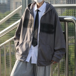 秋季拉链连帽夹克开衫上衣男麂皮绒美式复古卫衣外套 W6084-P57图片