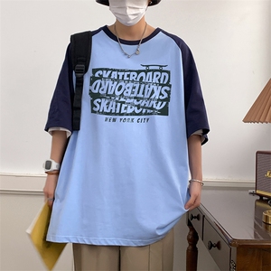 潮牌落肩重磅纯棉港风品质圆领情侣男士学生T恤短袖控49