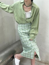 2022年春衬衣+格子半裙，女装半身裙，POHIO葆伊