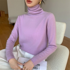 2024新款一线成衣卷边高领打底衫女秋季宽松显瘦堆堆领毛衣针织衫，女装羊绒衫，纳丰羊绒