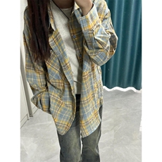 新款休闲百搭宽松衬衫上衣美式复古拼色格子外套男女CYC21，男装衬衫，星座1116A（原606A-3）
