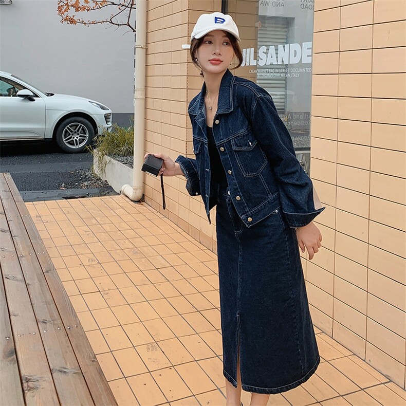 休闲风春秋小众特色简约通勤休闲秋季宽松时尚套装显瘦牛仔高腰,女装套装/套裙,浙宝305
