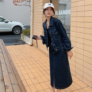 休闲风春秋小众特色简约通勤休闲秋季宽松时尚套装显瘦牛仔高腰图片
