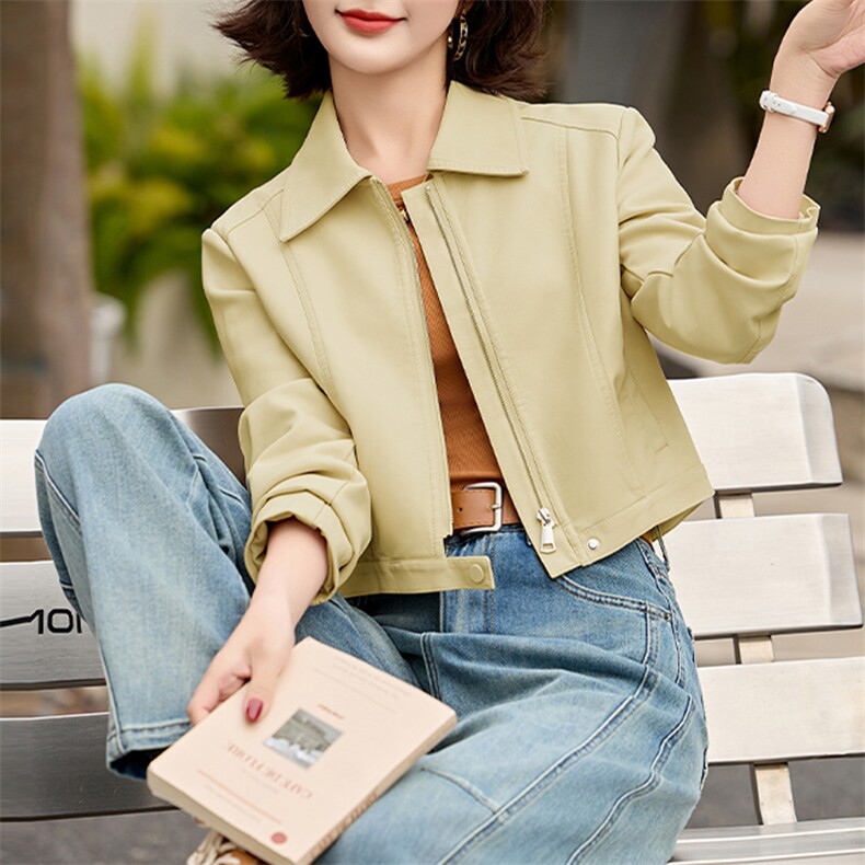 主推引流外套女2025春秋设计感休闲小个子显瘦显高夹克机车服上衣，女装皮衣，美拉德工厂直营店
