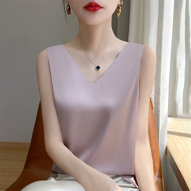 前V后圆一衣两穿2024年夏季简约纯色时尚套头背心,女装背心吊带,绒宛羊绒