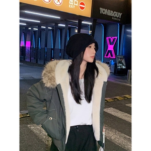 现货重磅boxy短款棉衣座山雕大毛毛领男女棉服水洗工装厚外套图片