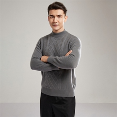 2024秋冬新款山羊绒男士半高领扭花编织羊绒衫男装，男装羊绒套衫，镁纯羊绒