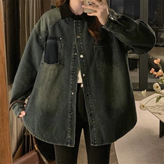 加绒加厚牛仔衬衫女复古灯芯绒拼接Polo领春秋冬潮C634-98，男装衬衫，星座911-2(原星座613-2）