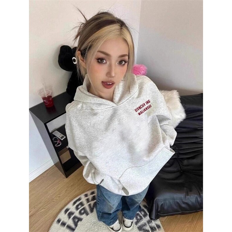 美式hiphop潮牌字母连帽卫衣女银狐绒薄款秋冬季外套WY281图片