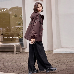 现货2024冬装新款时尚简约气质宽松休闲撞色女装外套派克服图片