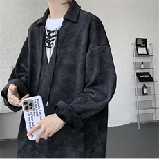 WY10151-特P48控88小众扎染撞色拼接条纹假两件大码男宽松卫衣，男装卫衣，电商A059