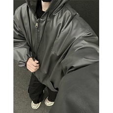 冬装24新款连帽宽松PU皮棉衣大码男装刺绣棉服棉袄外套S371-P138，男装棉衣，电商A233-1