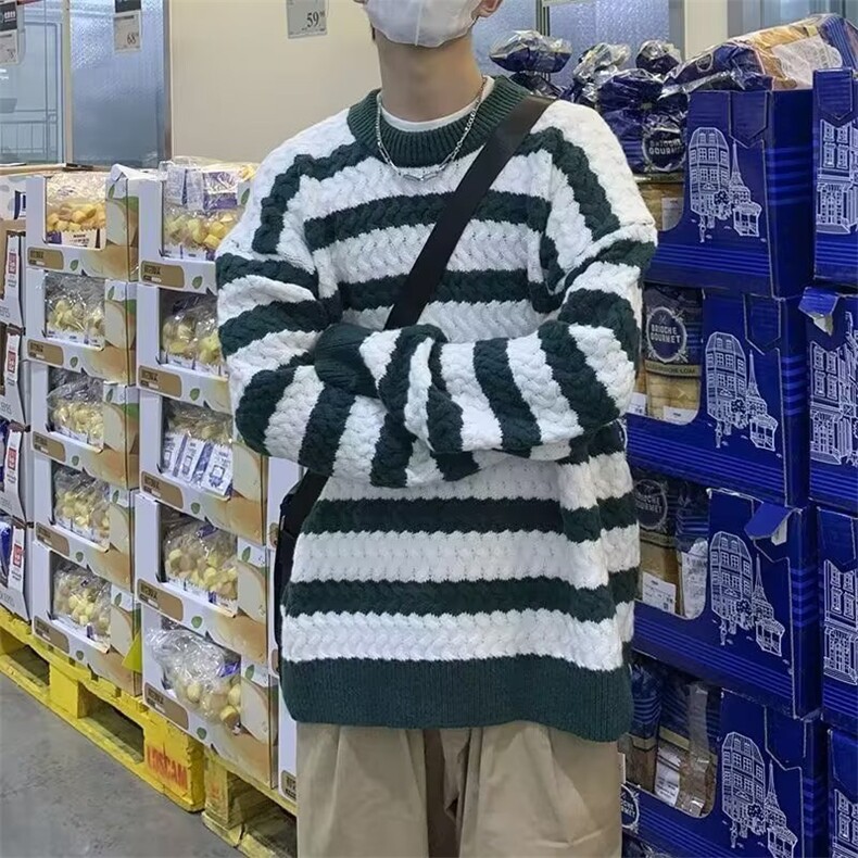 港风街头潮流条纹毛衣男秋冬季潮针织衫M2005P48,男装针织衫/毛衣,星座1116-2