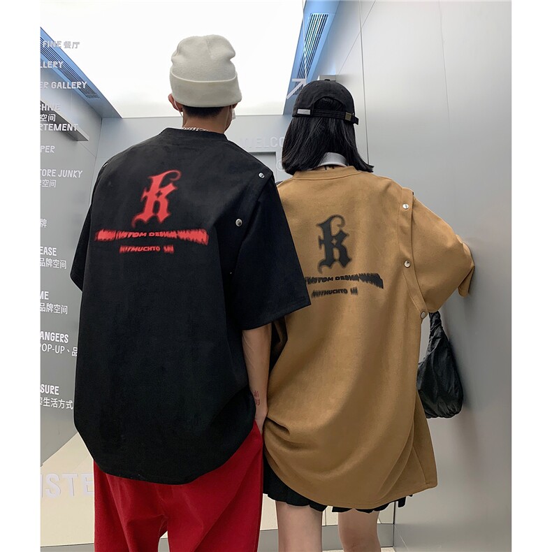 情侣装夏装新款袖子可拆卸麂皮绒字母印花圆领宽松T恤D286P38,男装T恤,电商A335-1（原A458）