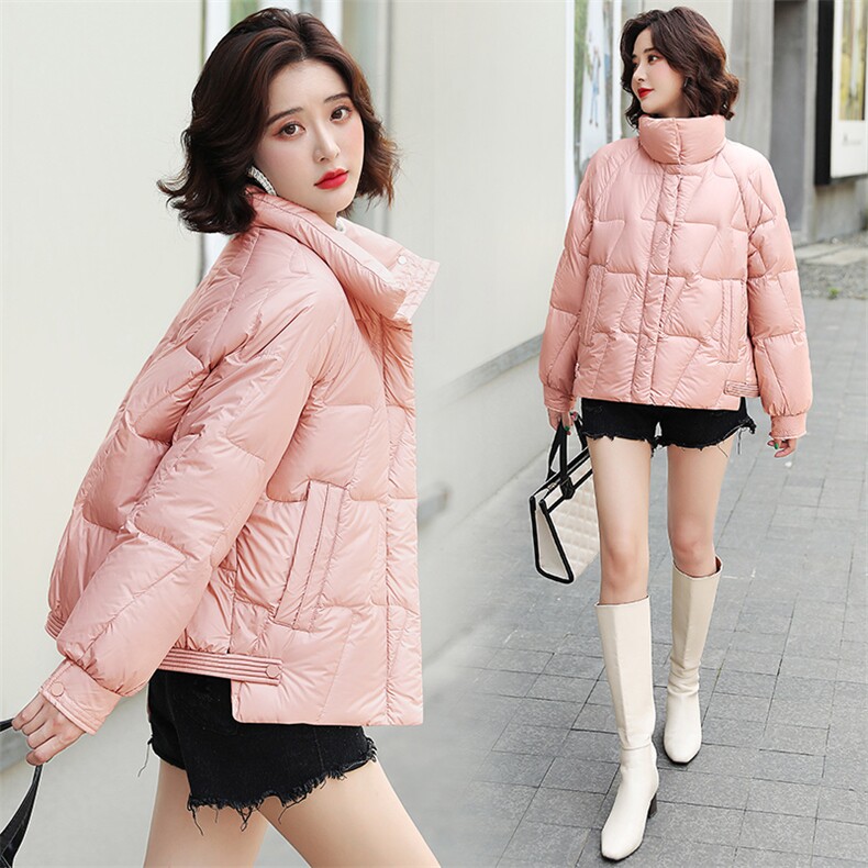 2021冬季新款羽绒服立领纯色拉链休闲短款90%白鸭绒，女装羽绒服，蝶眷