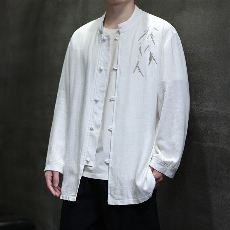现货25新款春装风真亚麻长袖立领刺绣衬衫CS28-p85-控108,男装衬衫,电商A021