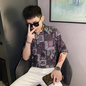 312A-102-P55 新款社会小伙中袖衬衫韩版潮流男士五分袖衬衣C图片
