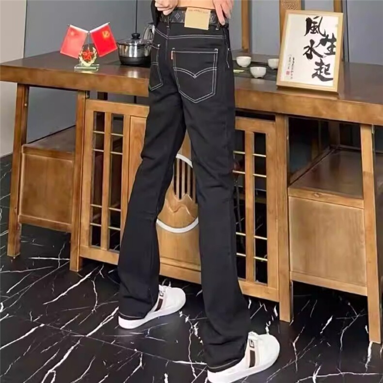 1506-1/KA261/P49黑色高腰微喇牛仔裤弹力显瘦马蹄裤子男女款冬季,男装牛仔裤,星座1506-1