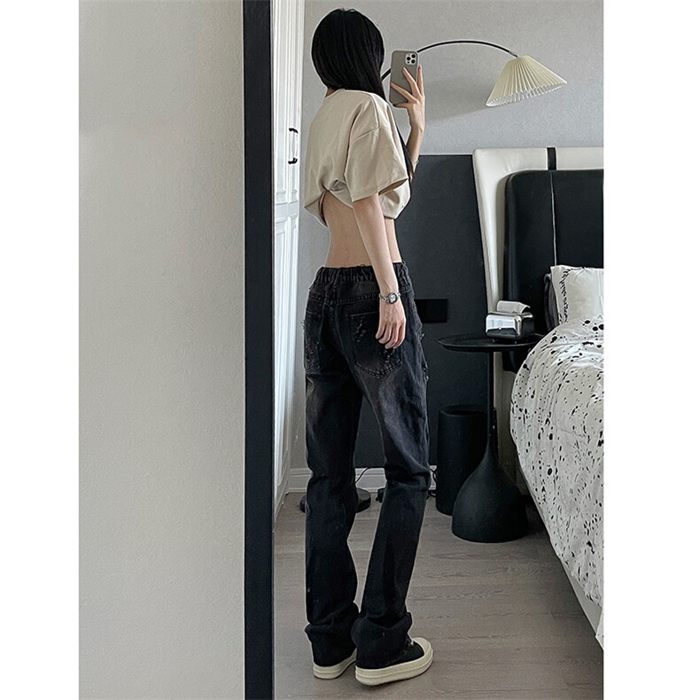 B221美式ins高街小众个性男女破洞牛仔裤LK23001-P65控88,男装牛仔裤,电商B221