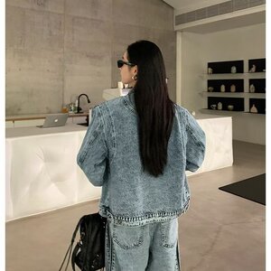 美式复古三条杠牛仔外套男女夹克短款小众设计感休闲百搭宽松外套图片