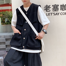 工装背心马甲男春秋潮流百搭坎肩潮ins港风日系休闲外套M006-p35，男装背心/马甲，星座1008