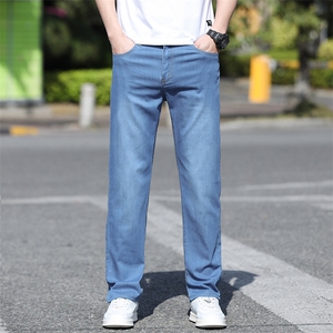 冰丝牛仔裤男士薄款宽松休闲直筒男长裤子夏季超薄弹力商务休闲潮图片