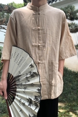 现货新中式亚麻短袖风棉麻中华立领盘扣衬衣MT8515-P38控58，男装T恤，星座205-5