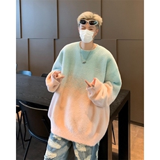 秋冬新款粉色渐变套头毛衣女慵懒风设计感小众水貂毛宽松针织上衣，男装针织衫/毛衣，星座1210-1