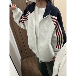 抖音得物高品质 美式高街重磅结构织带拼接撞色立领卫衣外套 CM41图片