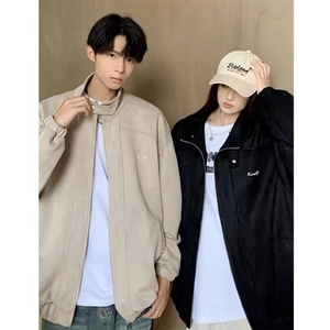 复古麂皮绒立领外套男女潮牌休闲百搭韩版宽松夹克春秋款美式痞帅图片