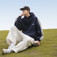 春秋新款男连帽套头卫衣拼色宽松百搭落肩潮牌外套新款休闲男上衣，女装短外套，星座1210-1