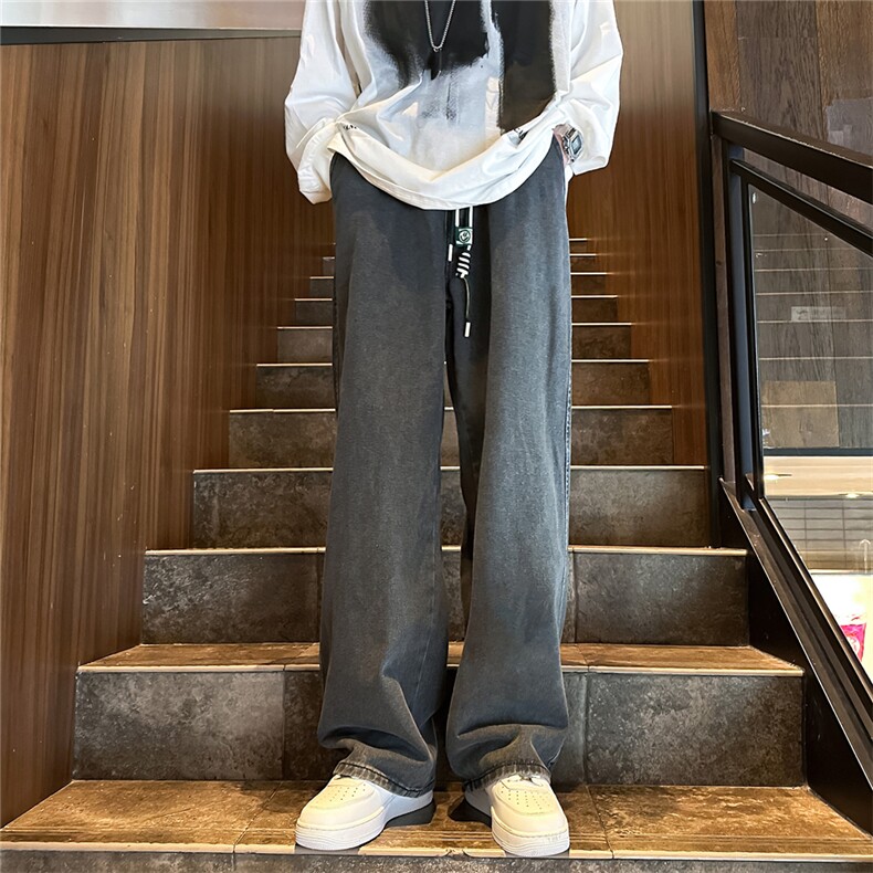 k1056-p55-控78 M-5XL 港风高阶黄泥黑暗拼接牛仔裤图片