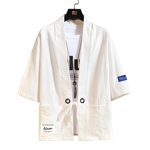 HF59062-P40风汉服男开衫外套七分袖道袍 砖墙挂拍图片