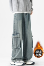 薄款改加绒冬季多口袋保暖工装宽松牛仔裤男N9066J加绒-特P52控88，男装牛仔裤，电商A001