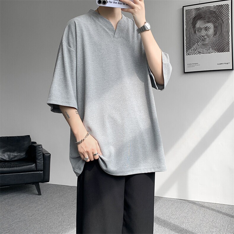 8XL-M短袖t恤男款夏季薄款垂感小V领七分袖加肥加大码DT005特P20,男装T恤,电商B312