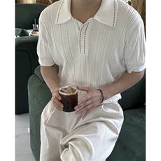 轻熟撞色线条立体设计纹理小众针织Polo冰丝短袖体恤PL97/P58，男装Polo衫，电商A243