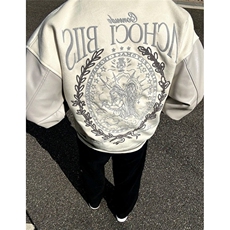 复古杏色皮袖拼接万针刺绣图案棒球服秋冬夹克男小众外套JM408，男装夹克，星座1116A（原606A-3）