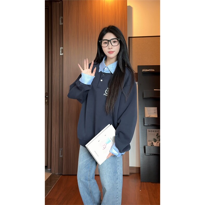 美式学院刺绣翻领假两件卫衣男女cp199-特p55,男装卫衣,电商B371