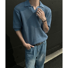 24M05-P50现货男女高街ins潮流夏季短袖套头毛衣蓝色半袖上衣，男装T恤，电商B327
