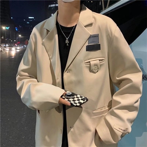 秋季红小西装男港风ins韩版宽松休闲西服炸街外套W1532-P53图片
