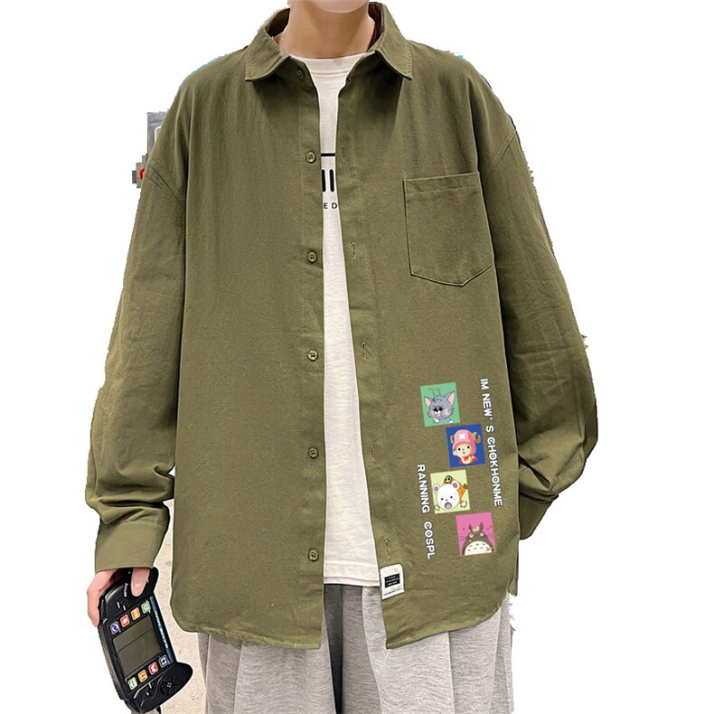 春季长袖衬衫男宽松港风衬衣男外套男CSCS268-P35,男装衬衫,电商B371