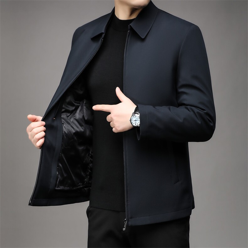 冬季加厚羽绒服男中年爸爸商务休闲夹克可拆卸白鸭绒翻领领导外套,男装羽绒服,钱塘6003（原4033）