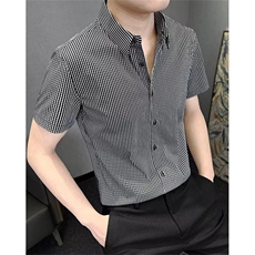 小格子衬衫男士短袖夏季2025新款痞帅男装商务修身衬衣C41，男装T恤，星座1116A-2（原606A-1）