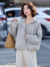 PU蛋白皮休闲宽松连帽夹克外套，女装皮衣，采品优优