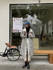 长款羊卷毛拼接羽绒外套 Size:SM，其它，里奈(1F)