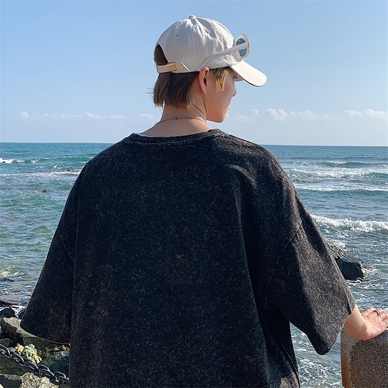 抖音得物供货日系港风复古水洗纯棉百搭T恤短袖1522-P50控价68,男装T恤,电商A441-1